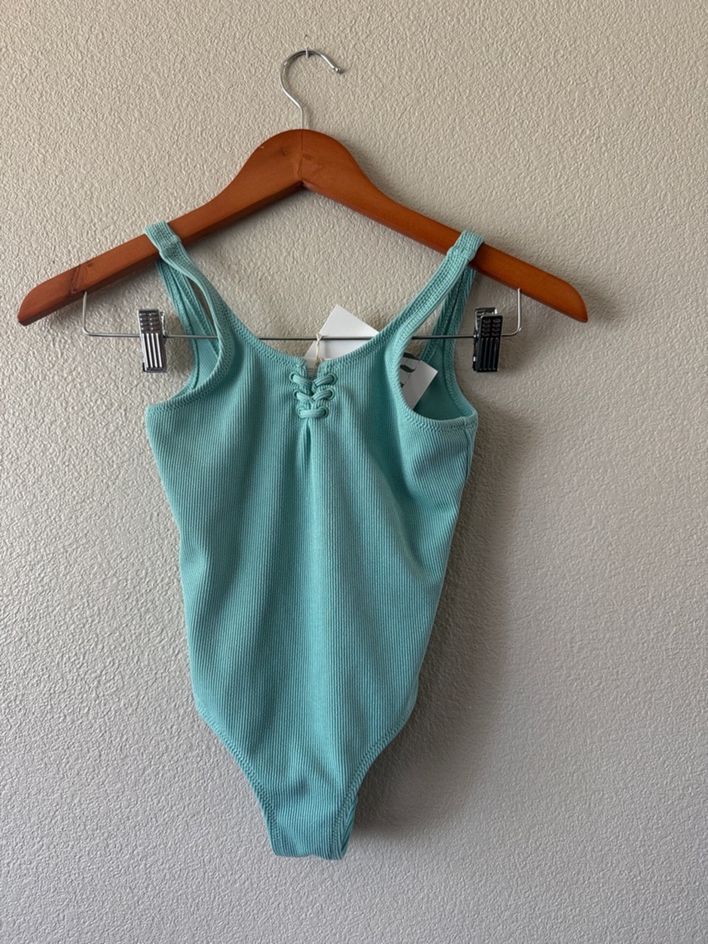 Zara Ribbed Lace-Up One-Piece Swimsuit - Mint Green